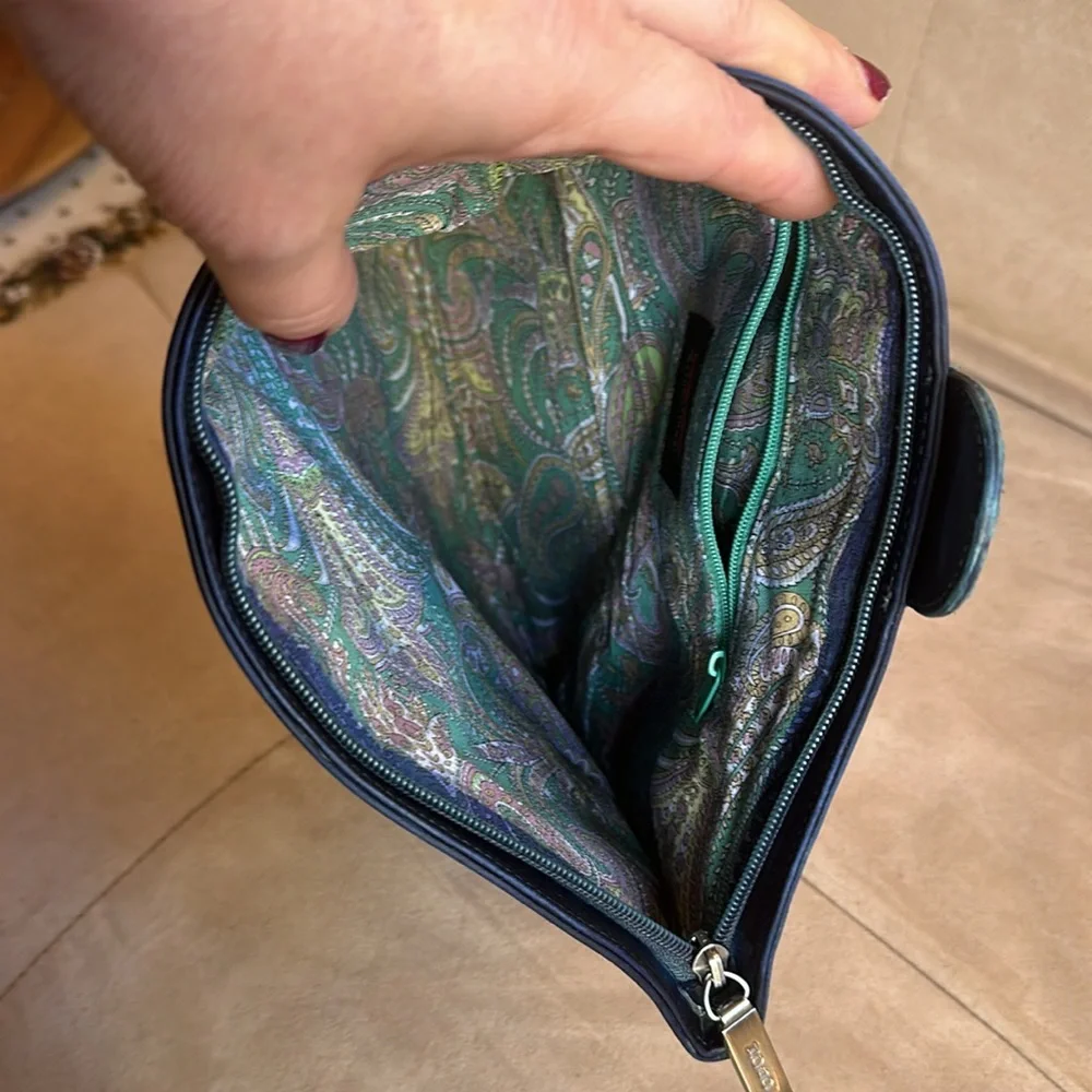 HOBO International MADELINE Soft Blue Leather Foldover Clutch Bag w/ Buckle